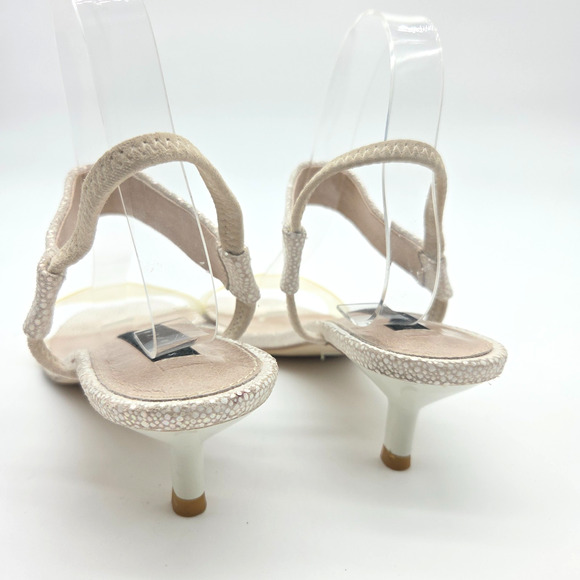 Vintage Y2K Kitten Heels Size 8.5 White Pearl Iridescent Open Toe Sanctuary - Picture 5 of 9